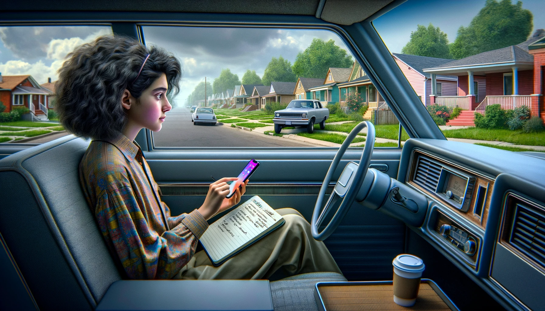 Young driver referring houses